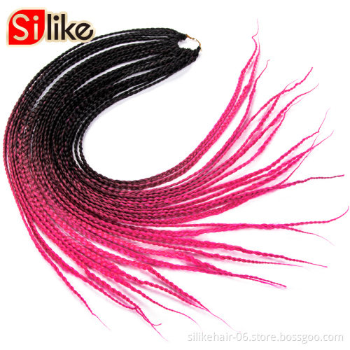 High Quality Ombre Blue 24 inch 24 Roots/pack Heat Resistant Fiber Bulk Box Braid Crochet Synthetic Braiding Hair Extensions